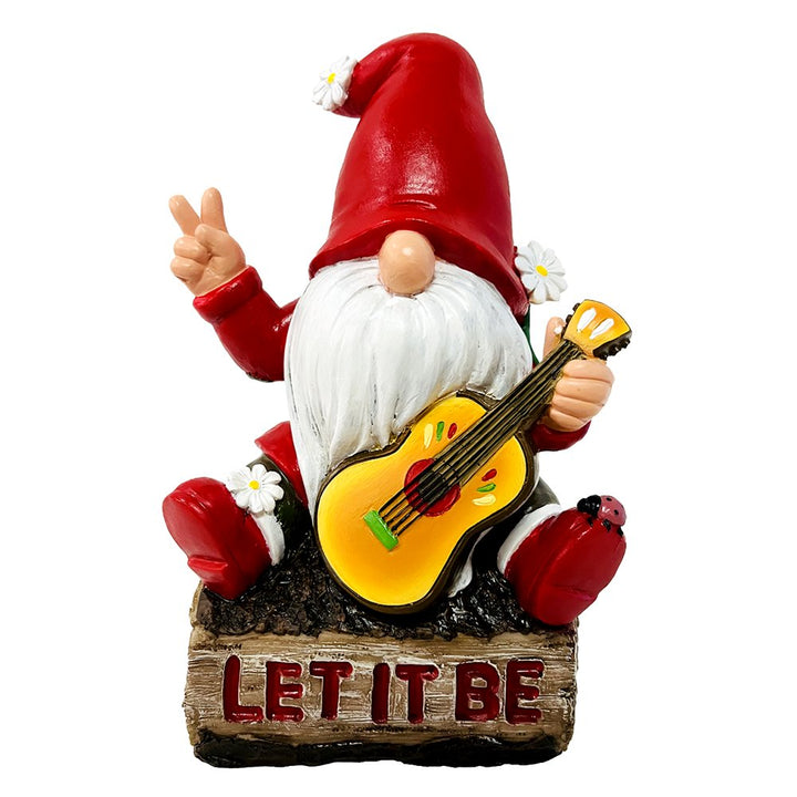 Hippy Gnome with Guitar Garden Statue, Unique Flowers and Peace Sign Resin Statues OrnamentallyYou 