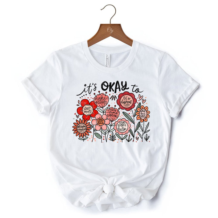 It's Okay Floral Affirmation T-Shirt, Boho White and Natural Motivational Tee for Kind and Inspirational Women T-Shirts OrnamentallyYou 