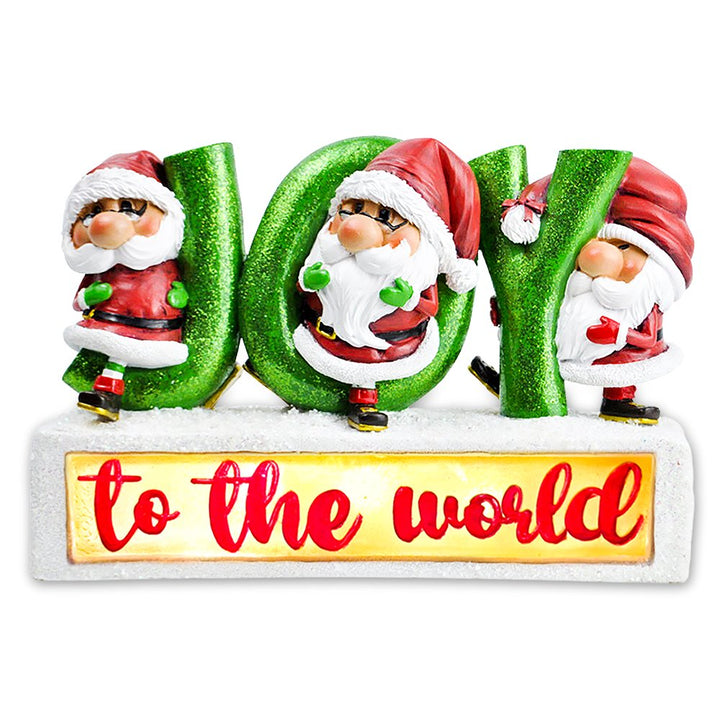 Joy to the World with Holiday Gnomes Lighted Statue, Tabletop LED Christmas Decor Resin Statues OrnamentallyYou 