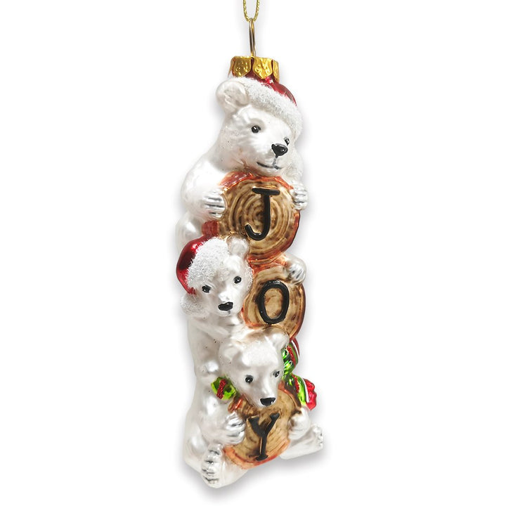 Joyful Polar Bear Trio Stacked Glass Christmas Ornament Glass Ornament OrnamentallyYou 