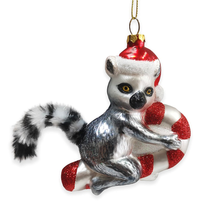Lemur Draped in Christmas Fun Glass Christmas Ornament, Madagascar Ring Tailed Monkey Glass Ornament OrnamentallyYou 