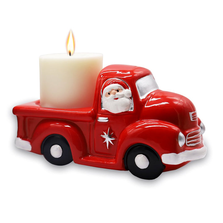Red Truck with Santa Christmas Candle, Ceramic and Scented with an Invigorating Lemon Basil Fragrance Candles OrnamentallyYou 