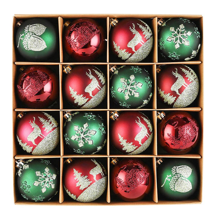 Majestic Winterly Nature Glittered Ornament Bauble Set, Red and Green Balls Bundle with Acorns, Snowflakes, and Spruce Tree Accents Ornament Bundle OrnamentallyYou 