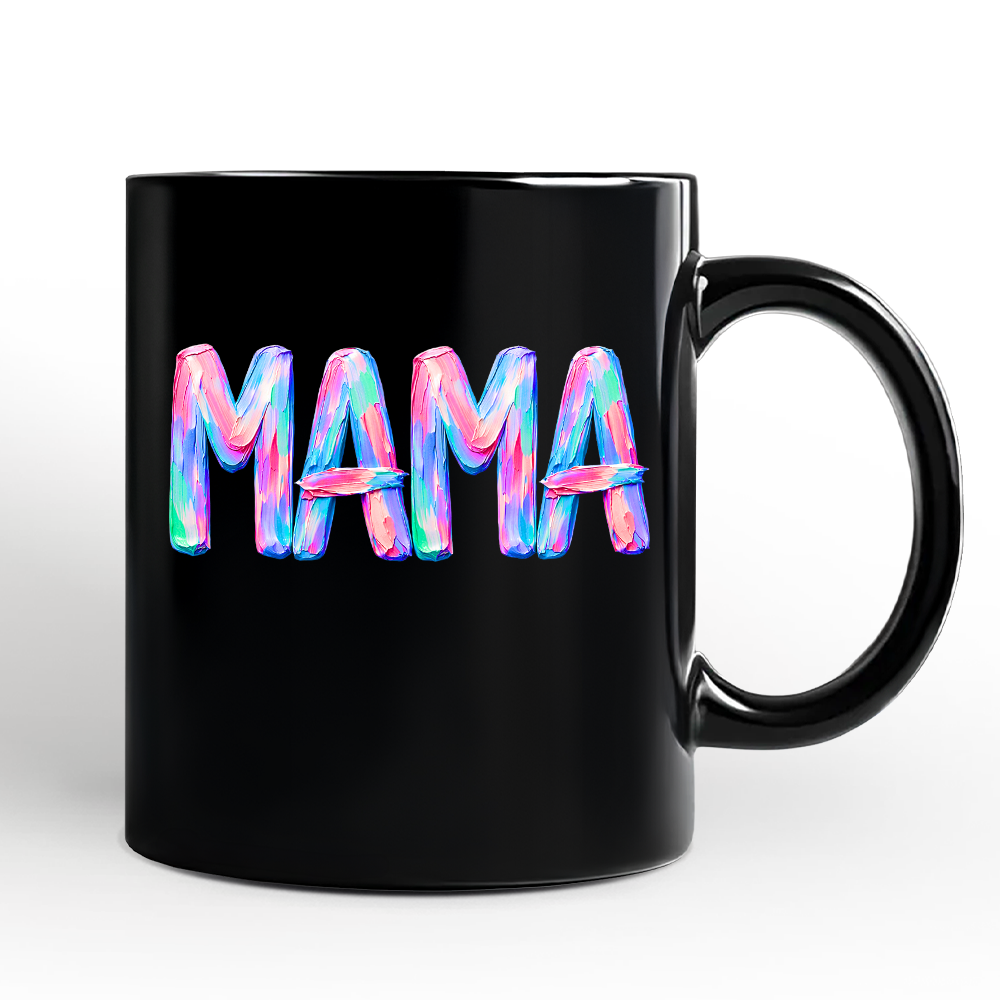 Mama Brushstroke Mug, Printed Faux Oil Paint Colorful Trendy Mom Gift