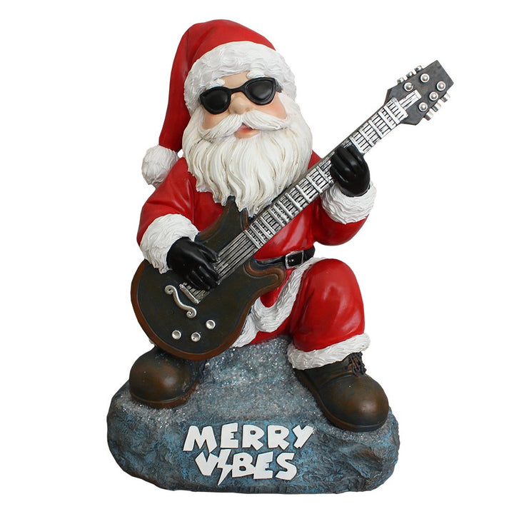 Merry Vibes Rockstar Santa Christmas Figurine, 10" Rock n Roll Lover Gift Garden Statue Resin Statues OrnamentallyYou 