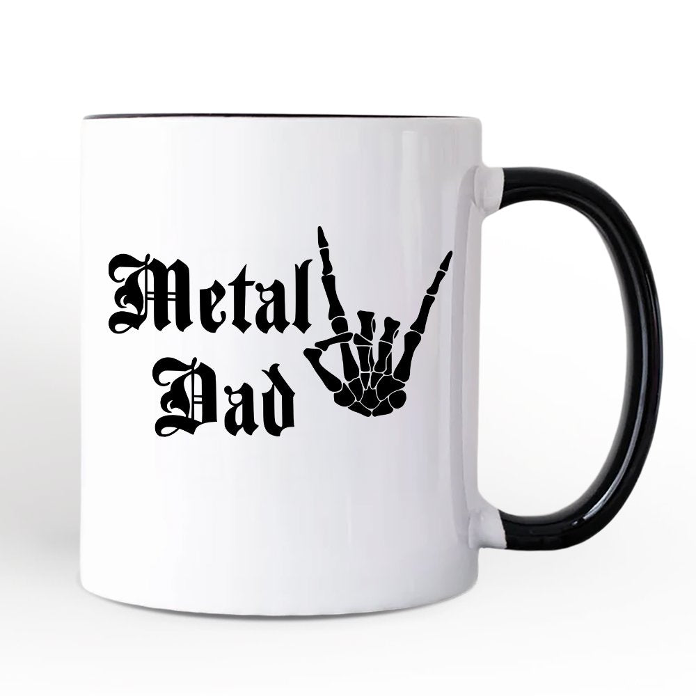 Metal Dad Skeleton Mug, Rock Music Hand Sign Gift Personalized Ceramic Mug OrnamentallyYou 