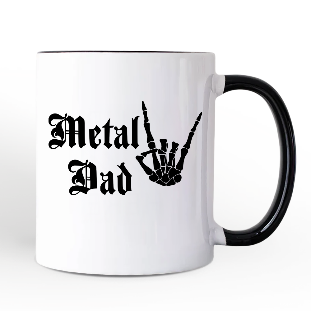 Metal Dad Skeleton Mug, Rock Music Hand Sign Gift