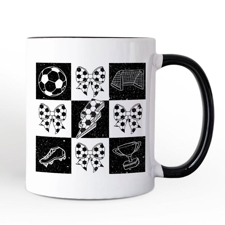 Retro Checkered Soccer Mug, Coquette Bow Game Day Gift Personalized Ceramic Mug OrnamentallyYou 