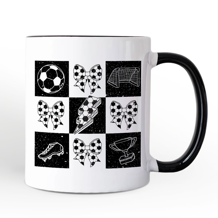 Retro Checkered Soccer Mug, Coquette Bow Game Day Gift