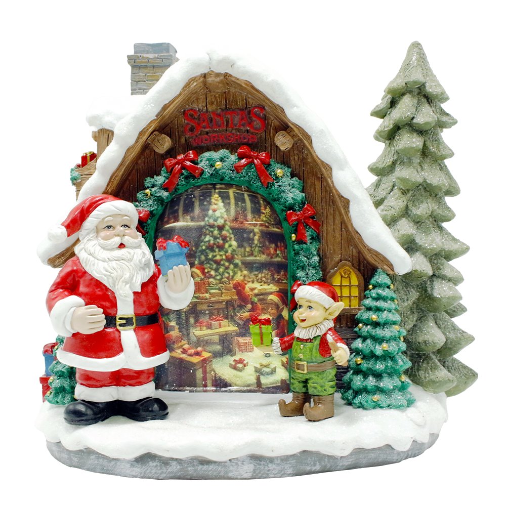 Santa's Workshop Delight Figurine, 10" Christmas Station with Elves Resin Statues OrnamentallyYou 