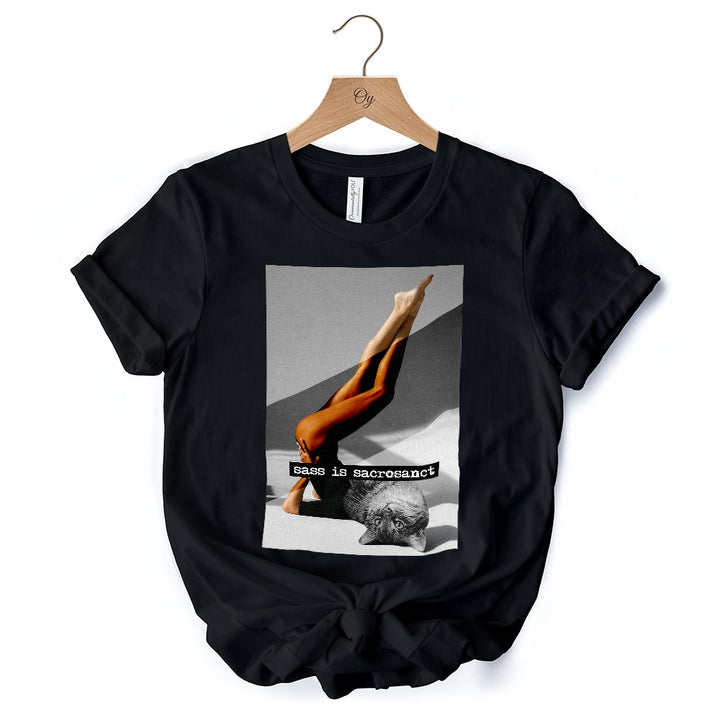 Sass is Sacrosanct Concept Art Graphic T-Shirt, Sexy Cat Woman Black and White Streetwear Tee T-Shirts OrnamentallyYou 