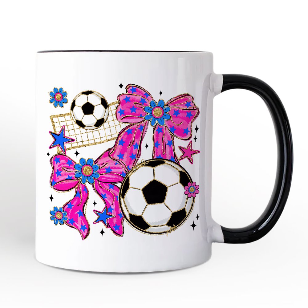 Soccer Coquette Pink Bow Mug, Preppy Game Day Gift Personalized Ceramic Mug OrnamentallyYou 