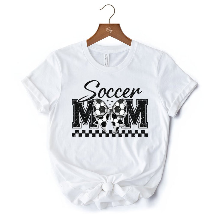 Soccer Mom Coquette Bow Retro T-Shirt, Stylish Game Day White Tee for Trendy and Proud Sports Mothers T-Shirts OrnamentallyYou 