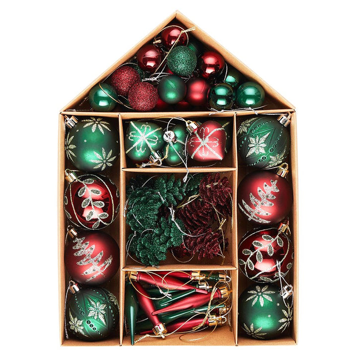 Sophisticated Red and Green Saturated Ornament Ball Bundle Set, Refined Forest Nature Glittered Patterns on Baubles, 70 Pieces Ornament Bundle OrnamentallyYou 