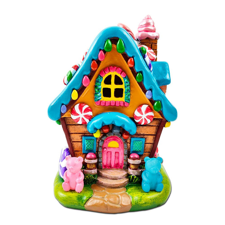 Sugary Haven Candy House Tabletop Figurine, 7" LED Christmas Gingerbread Style Home Decoration Resin Statues OrnamentallyYou 