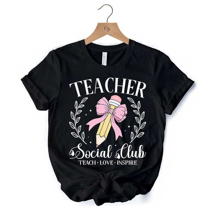 Teacher Social Club T-Shirt, White, Natural, and Black Tee for Stylish Educators T-Shirts OrnamentallyYou 