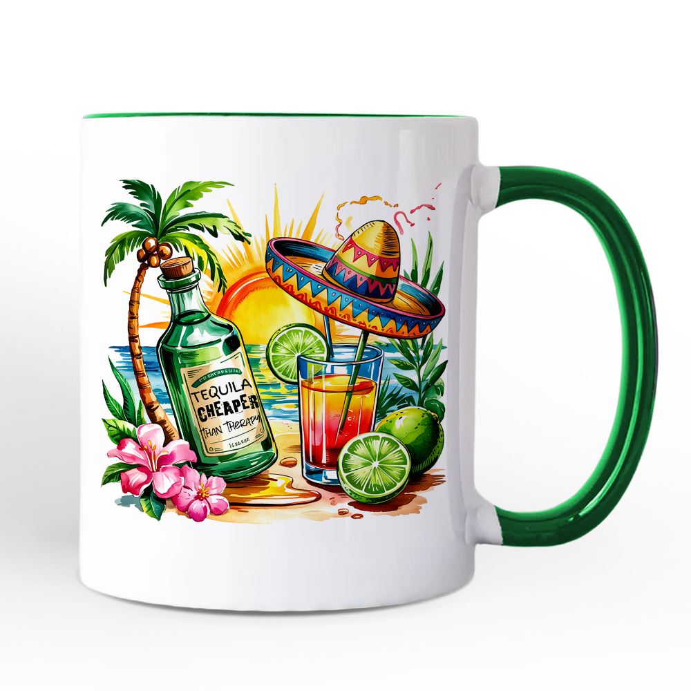 Tequila Cheaper Than Therapy Cinco De Mayo Mug, Funny Beach Drink Souvenir Gift