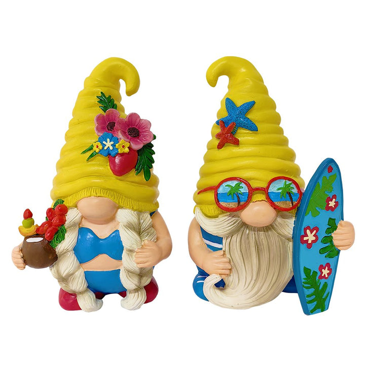 Tropical Beach Gnome Duo Figurine Set, Cute 6" Summer Decoration Garden Statue Resin Statues OrnamentallyYou 