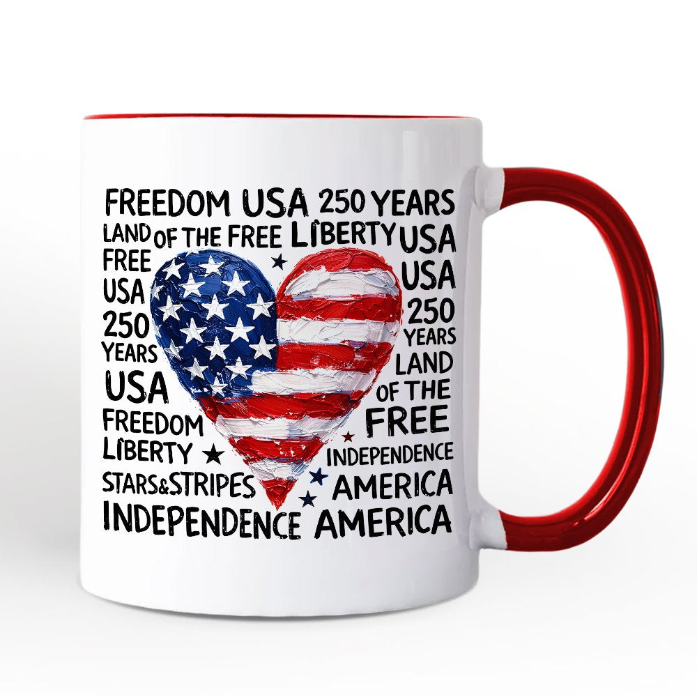 USA 250 Heart Patriotic Mug, Retro 4th of July Gift Personalized Ceramic Mug OrnamentallyYou 