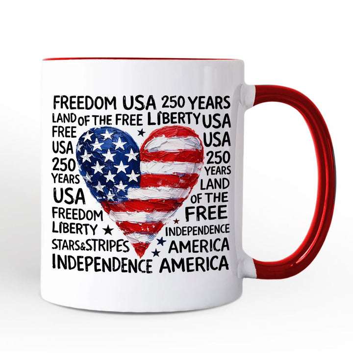 USA 250 Heart Patriotic Mug, Retro 4th of July Gift Personalized Ceramic Mug OrnamentallyYou 