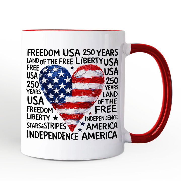USA 250 Heart Patriotic Mug, Retro 4th of July Gift