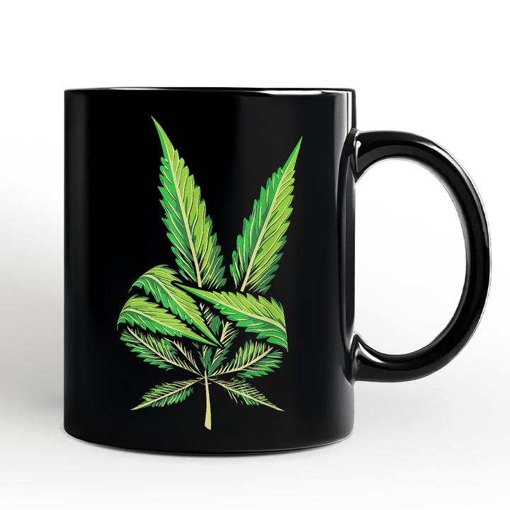 Weed Leaf Peace Sign Mug, Funny 420 Stoner Gift