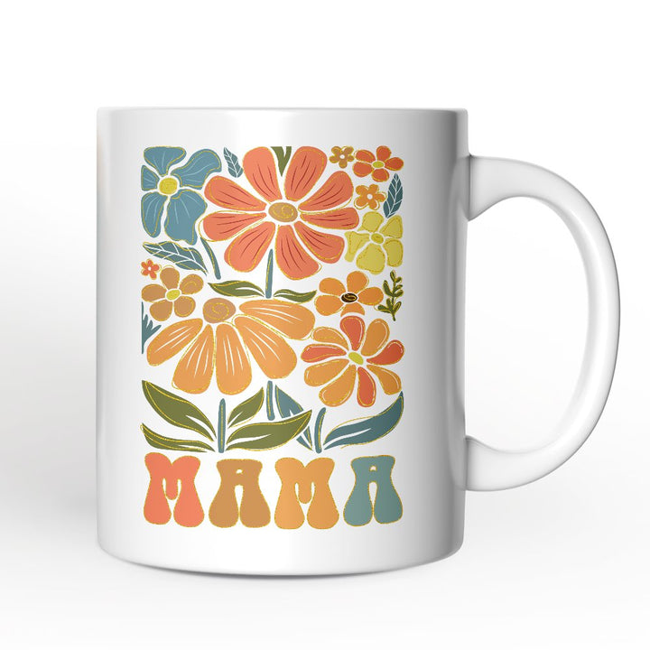 Boho Floral Mama Mug, Retro Color Flowers Gift for Mothers Personalized Ceramic Mug OrnamentallyYou 