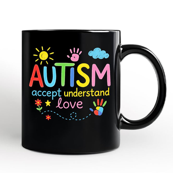 Autism Awareness Brushstroke Personalized Mug, Colorful Autism Support Gift for Autism Month with Custom Name Personalized Ceramic Mug OrnamentallyYou Black Non-Custom 