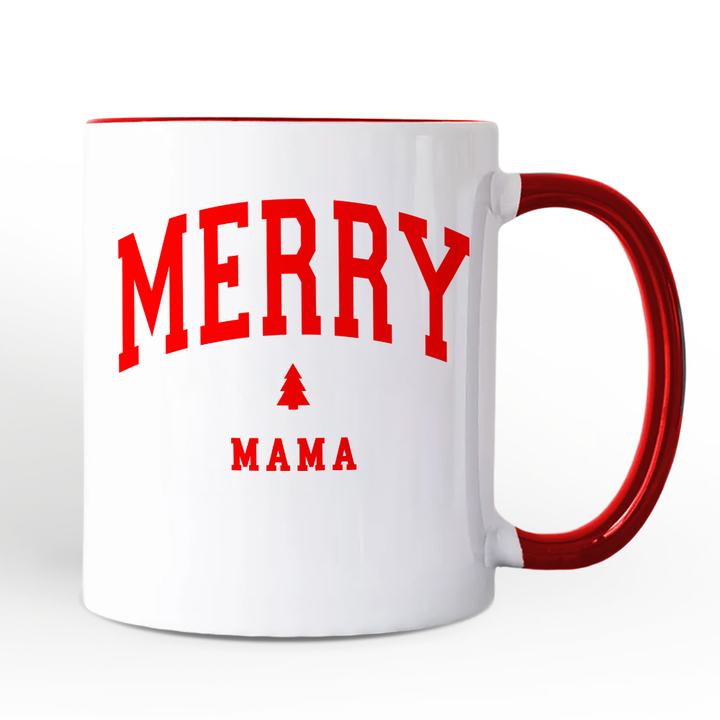 Merry Mama Retro Christmas Personalized Mug, Matching Family Holiday Gift with Custom Name