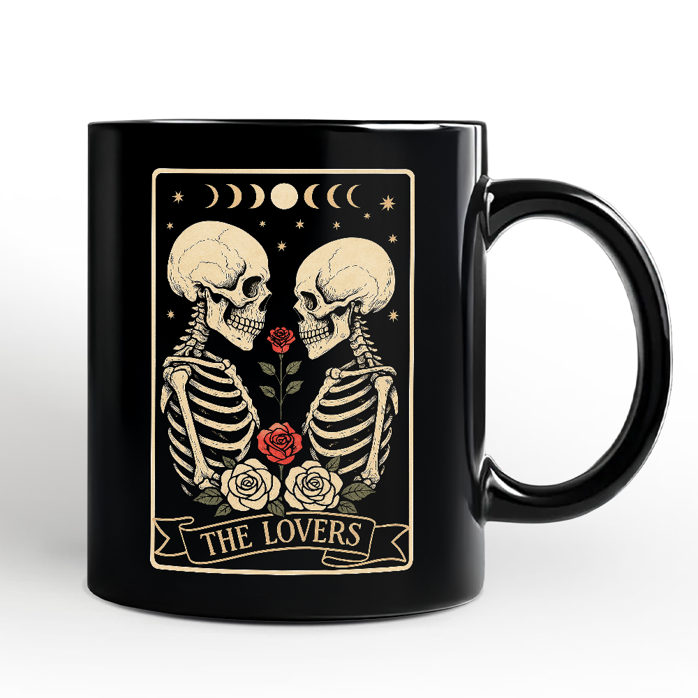 Skeleton The Lovers Personalized Mug, Tarot Card Gothic Moon Phases Rose Gift with Custom Name
