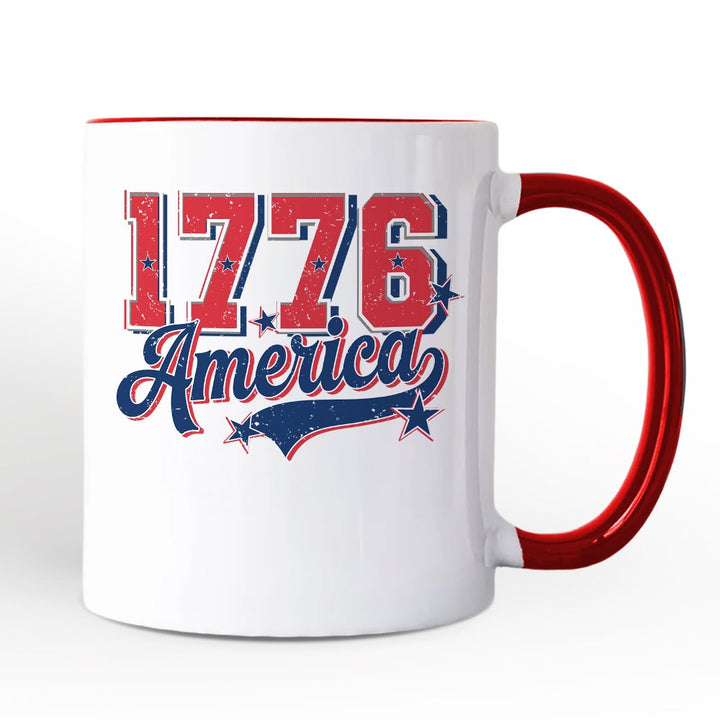1776 America Vintage Personalized Mug, Patriotic Retro USA Freedom 4th of July Gift with Custom Name Personalized Ceramic Mug OrnamentallyYou Red Handle Non-Custom 