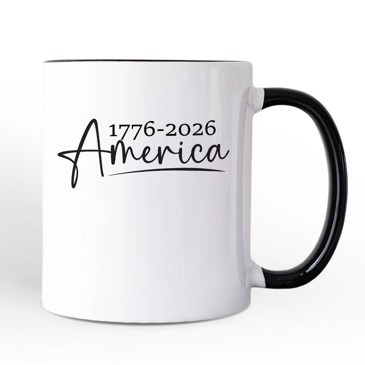 250 Years American Anniversary Personalized Mug, 4th of July Minimalistic Patriotic 1776–2026 Gift with Custom Name Personalized Ceramic Mug OrnamentallyYou Black Handle Non-Custom 