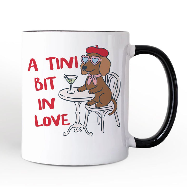 A Tini Bit In Love Dachshund Valentine Personalized Mug, Funny Galentine Gift with Custom Name Personalized Ceramic Mug OrnamentallyYou Black Handle Non-Custom 