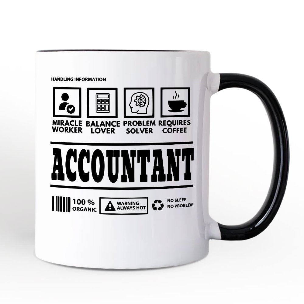Accountant Nutrition Facts Personalized Mug, Bookkeeper Humor Graphic Gift with Custom Name Personalized Ceramic Mug OrnamentallyYou Black Handle Non-Custom 