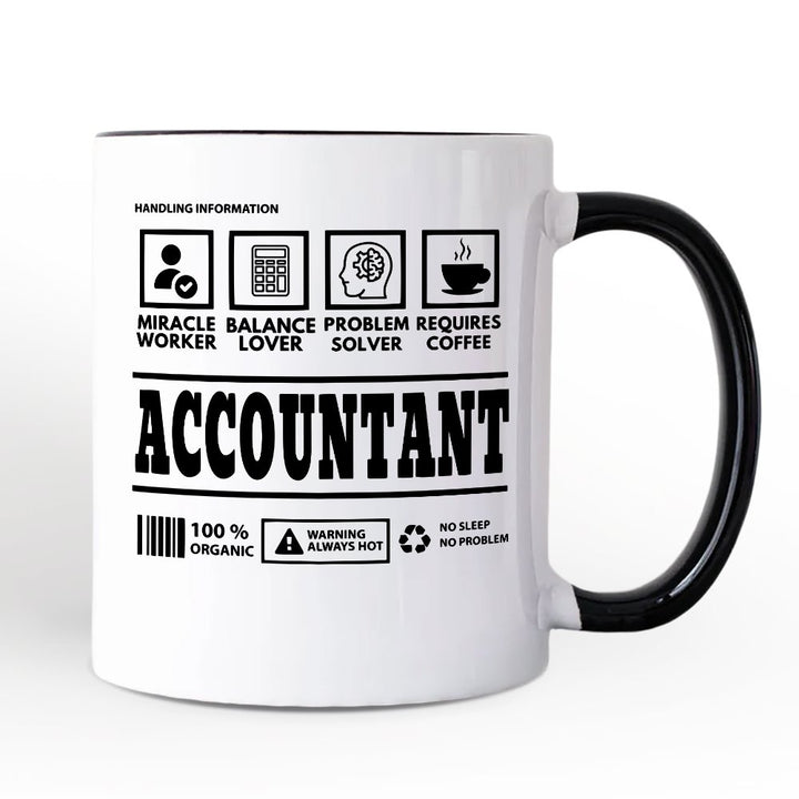 Accountant Nutrition Facts Personalized Mug, Bookkeeper Humor Graphic Gift with Custom Name Personalized Ceramic Mug OrnamentallyYou Black Handle Non-Custom 