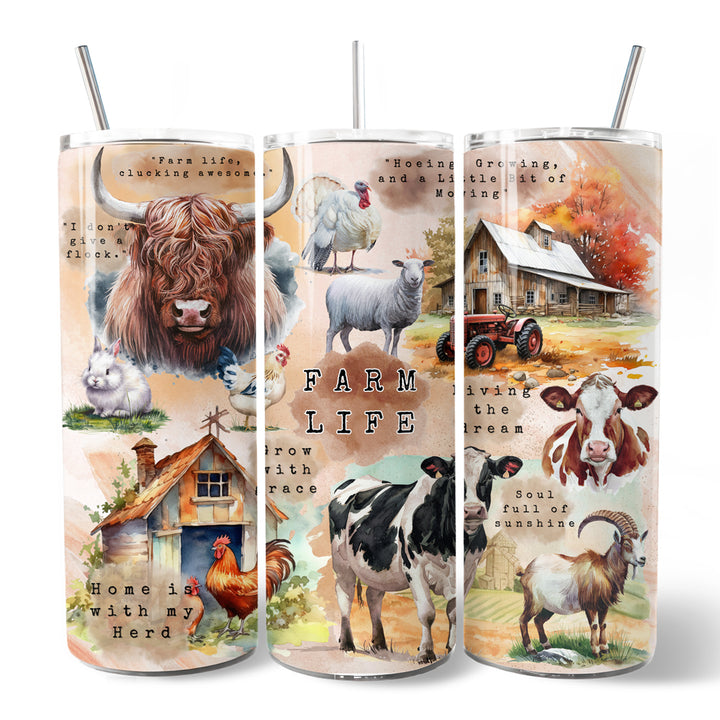 Agricultural Dream 20oz Personalized Tumbler With Lid and Stainless Steel Straw, Farm Life Quotes Gift Cup