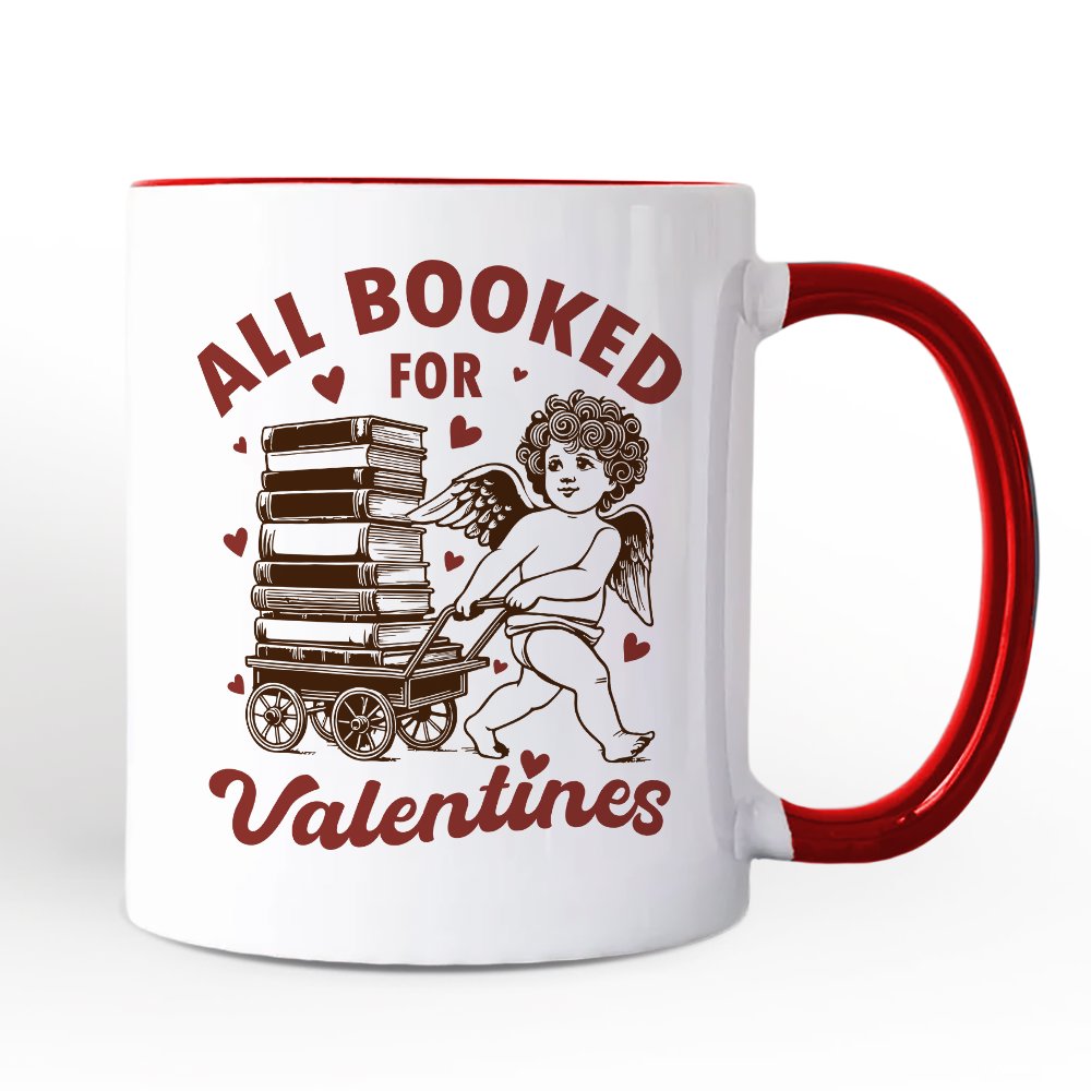 All Booked For Valentines Cupid Personalized Mug, Vintage Funny Bookworm Gift with Custom Name Personalized Ceramic Mug OrnamentallyYou White - Red Non-Custom 