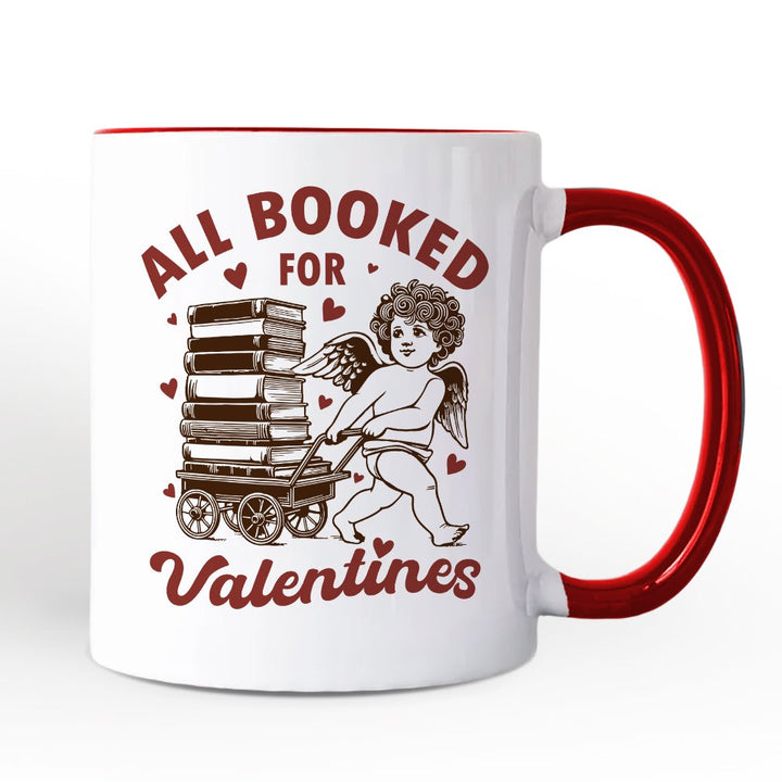 All Booked For Valentines Cupid Personalized Mug, Vintage Funny Bookworm Gift with Custom Name Personalized Ceramic Mug OrnamentallyYou White - Red Non-Custom 