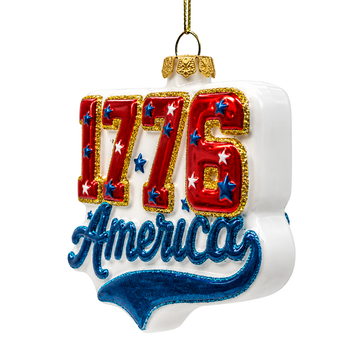 (PRE-ORDER) America 1776 Patriotic Glass Ornament, USA Independence Day Fourth of July Decor