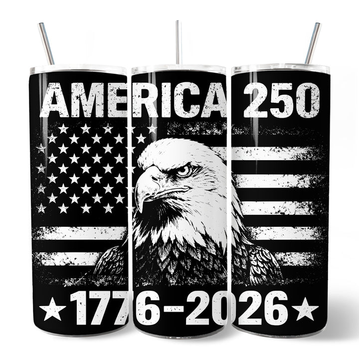 America 250 Freedom Flag Eagle 20oz Personalized Tumbler With Lid and Stainless Steel Straw, 4th of July Patriotic 1776–2026 Gift Cup