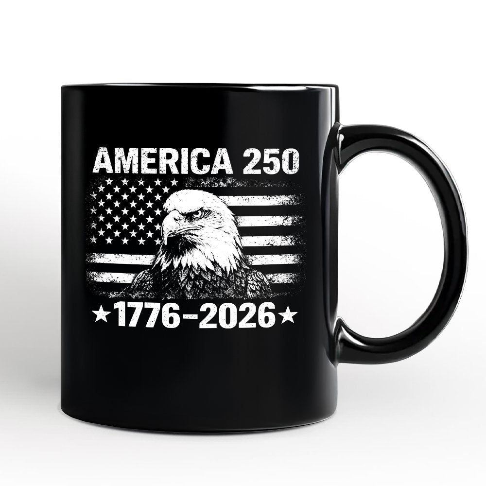 America 250 Freedom Flag Eagle Personalized Mug, 4th of July USA Patriotic 1776–2026 Gift with Custom Name Personalized Ceramic Mug OrnamentallyYou Black Non-Custom 