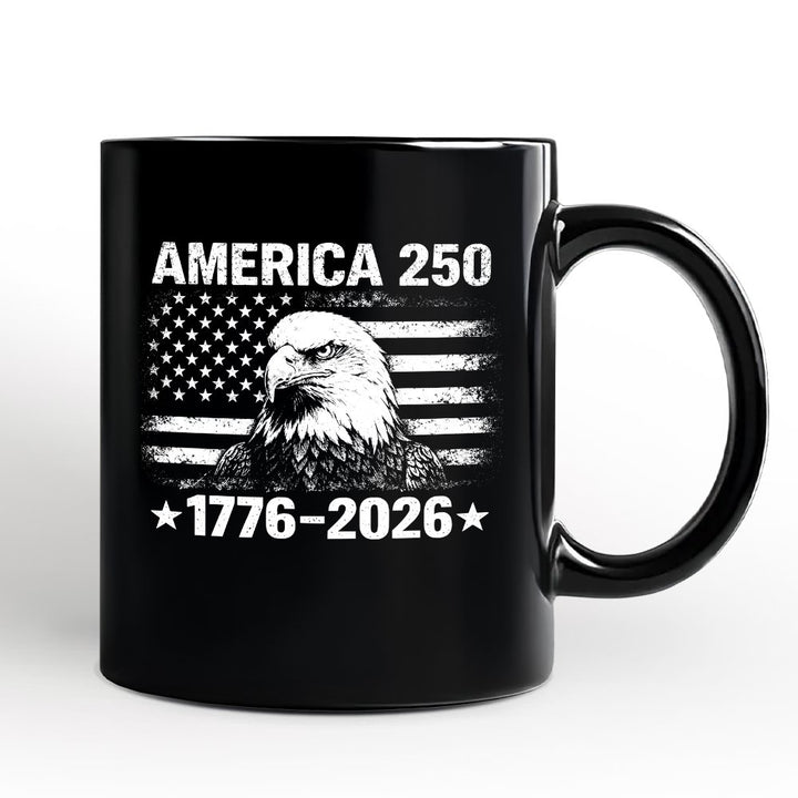 America 250 Freedom Flag Eagle Personalized Mug, 4th of July USA Patriotic 1776–2026 Gift with Custom Name Personalized Ceramic Mug OrnamentallyYou Black Non-Custom 