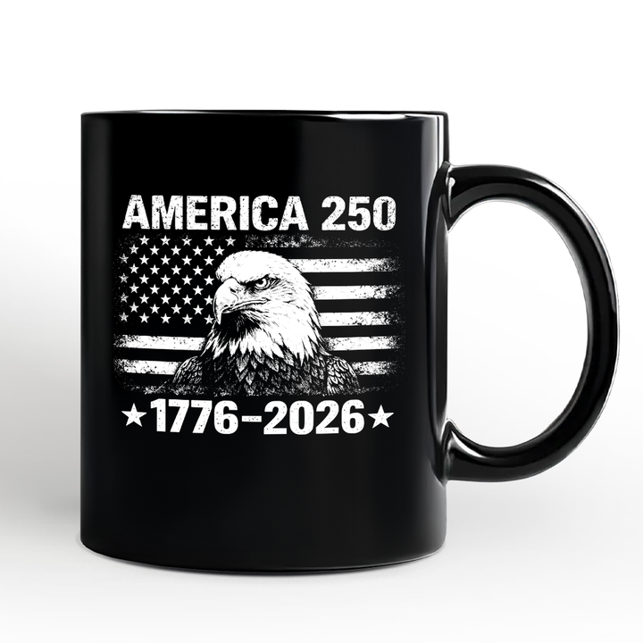 America 250 Freedom Flag Eagle Personalized Mug, 4th of July USA Patriotic 1776–2026 Gift with Custom Name