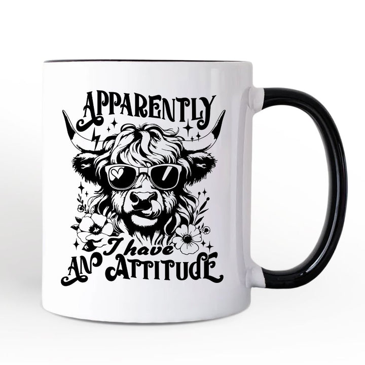 Apparently I Have an Attitude Highland Cow Valentine Personalized Mug, Sarcastic Western Funny Gift with Custom Name Personalized Ceramic Mug OrnamentallyYou Black Handle Non-Custom 