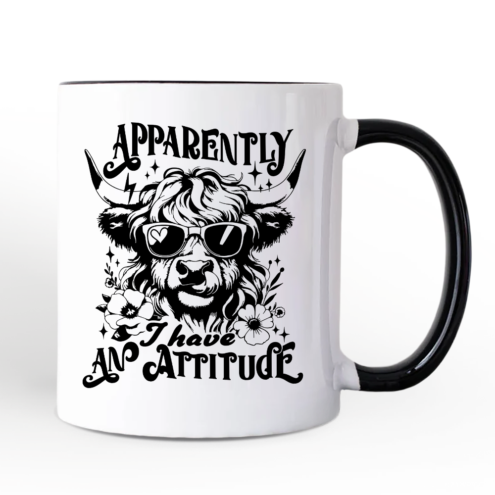 Apparently I Have an Attitude Highland Cow Valentine Personalized Mug, Sarcastic Western Funny Gift with Custom Name