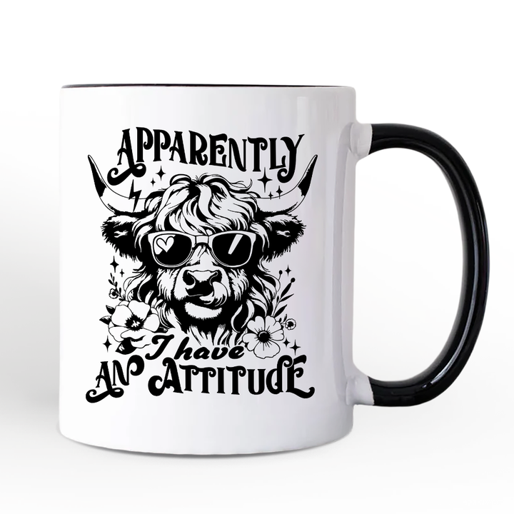 Apparently I Have an Attitude Highland Cow Valentine Personalized Mug, Sarcastic Western Funny Gift with Custom Name