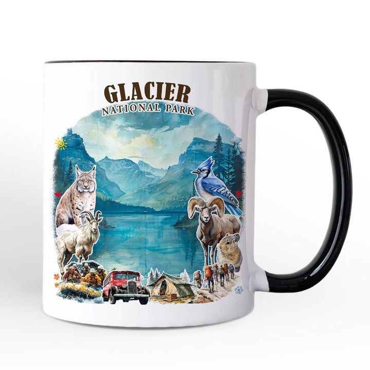 Artistic Glacier National Park Adventure Personalized Mug, Montana Travel Gift and Souvenir with Custom Name Personalized Ceramic Mug OrnamentallyYou White - Black Non-Custom 