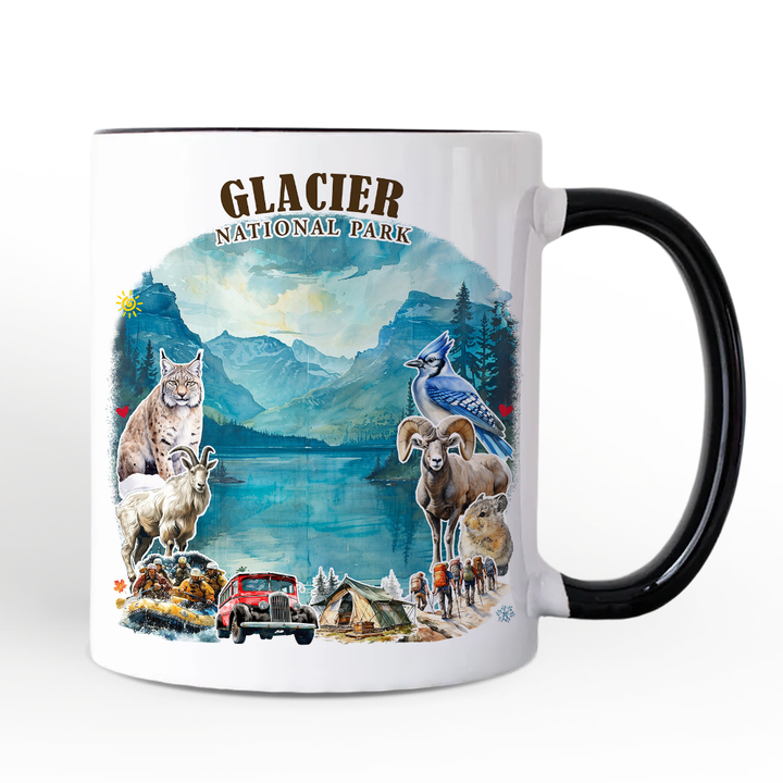 Artistic Glacier National Park Adventure Personalized Mug, Montana Travel Gift and Souvenir with Custom Name