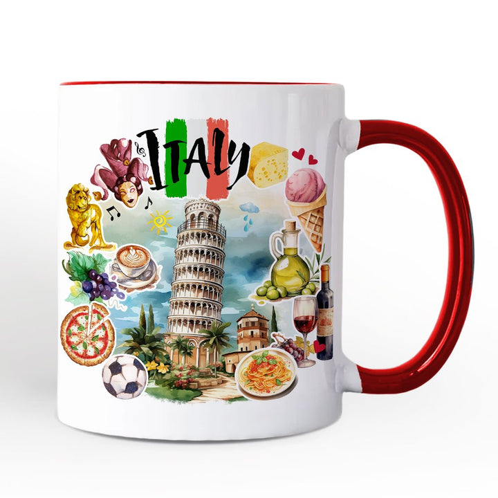 Artistic Italy Landmarks Personalized Mug, Italian Gift and Souvenir with Custom Name Personalized Ceramic Mug OrnamentallyYou White - Red Non-Custom 