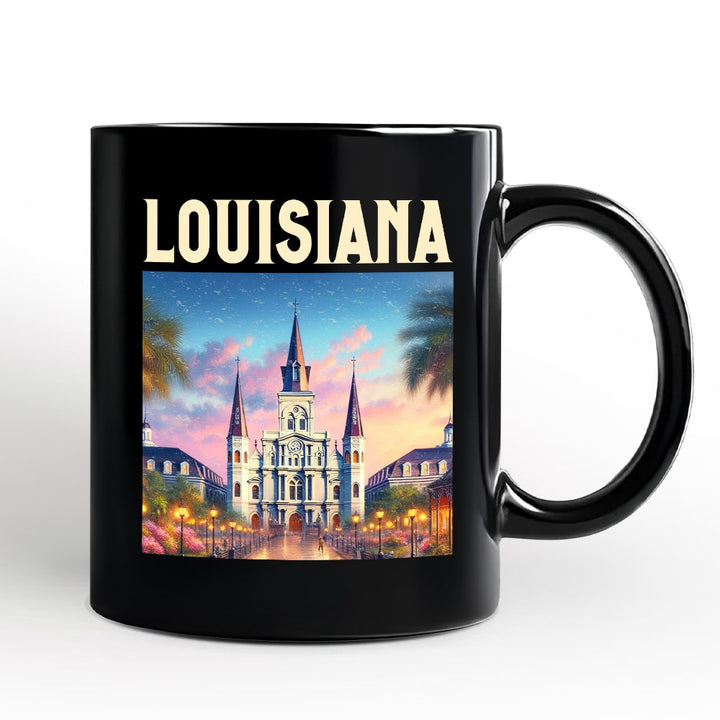 Artistic Louisiana State Cathedral Personalized Mug, St. Louis Landmark Gift and Holiday Keepsake Souvenir with Custom Name Personalized Ceramic Mug OrnamentallyYou Black Non-Custom 